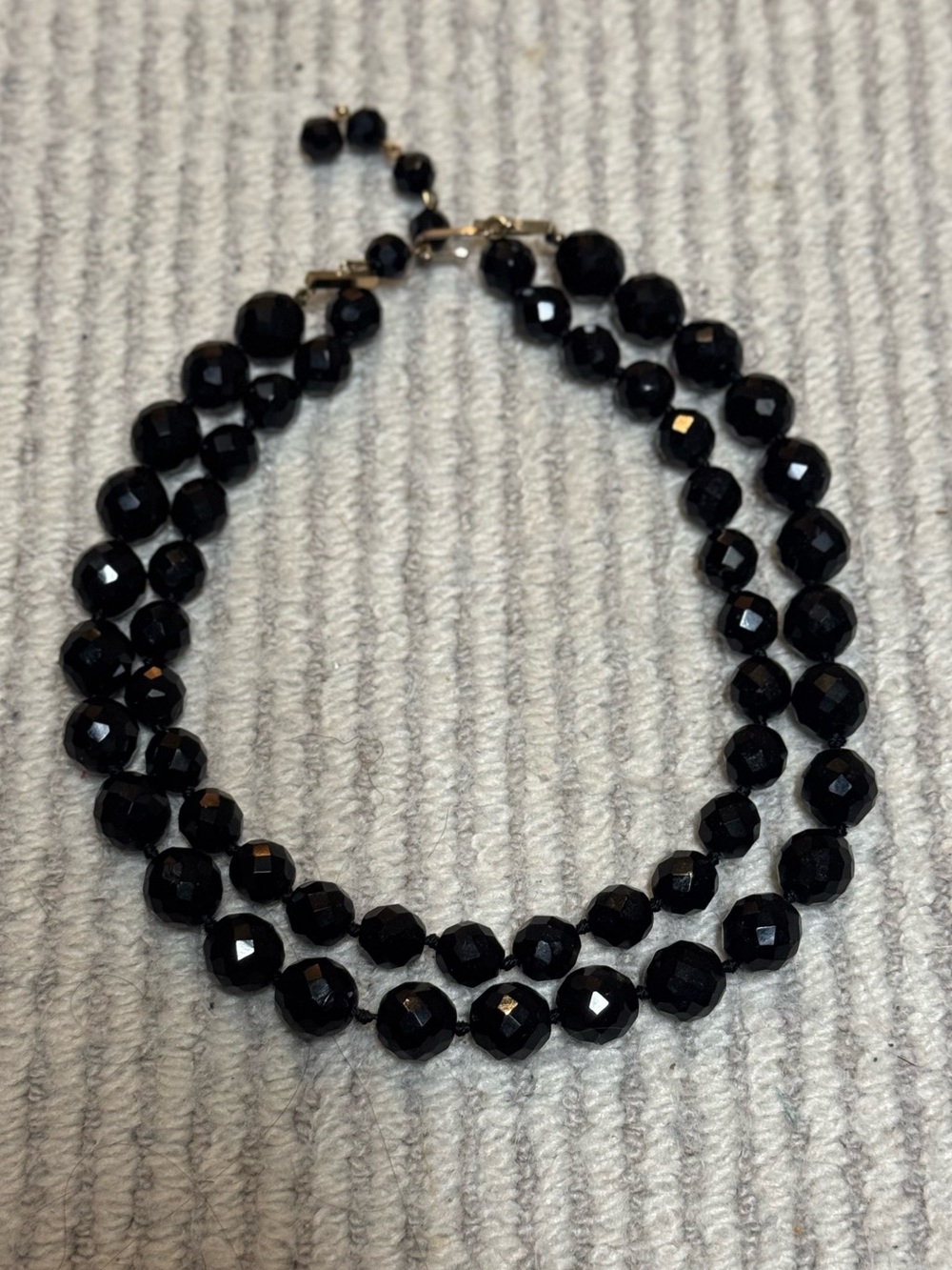 Vintage Black Faceted Bead Double Strand Choker Necklace - Women Jewelry